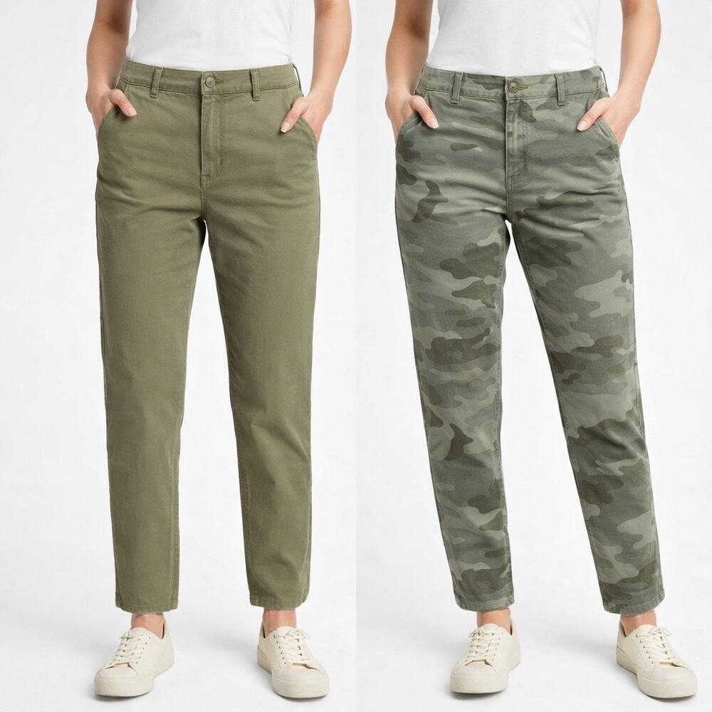 GAP Girlfriend Chino Pants Bundle 2019 Mid Rise Stretch Size 6 NWT Camo & Olive